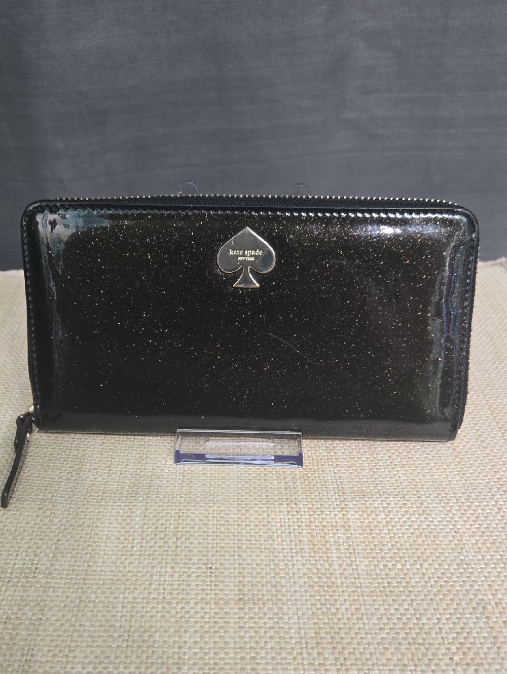 kate spade Sparkle Patent Zip-Around Wallet - Black